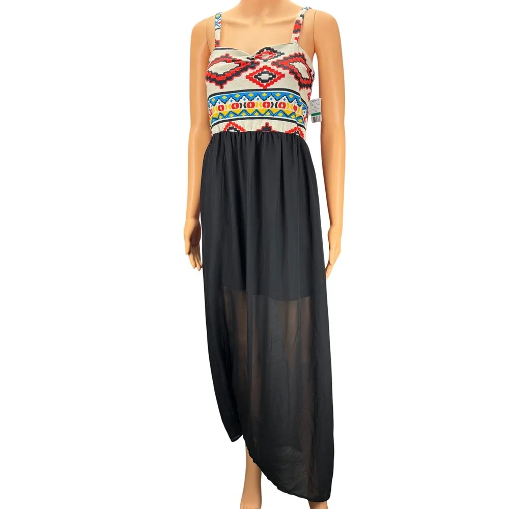 Chance or Fate‎ Los Angeles Geometric Tribal Maxi Dress Black Southwest Print L